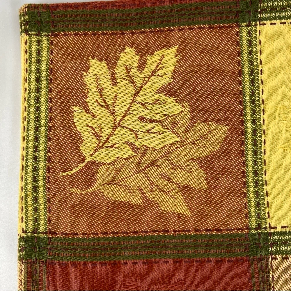 Pair of Placements (2) Damask Square Pattern with Leaves Muted Orange Yellow